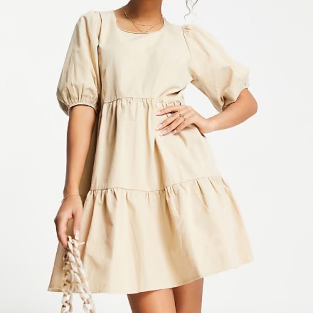 Charlie Holiday Mini Tan Smock Cotton Dress(Size 8)